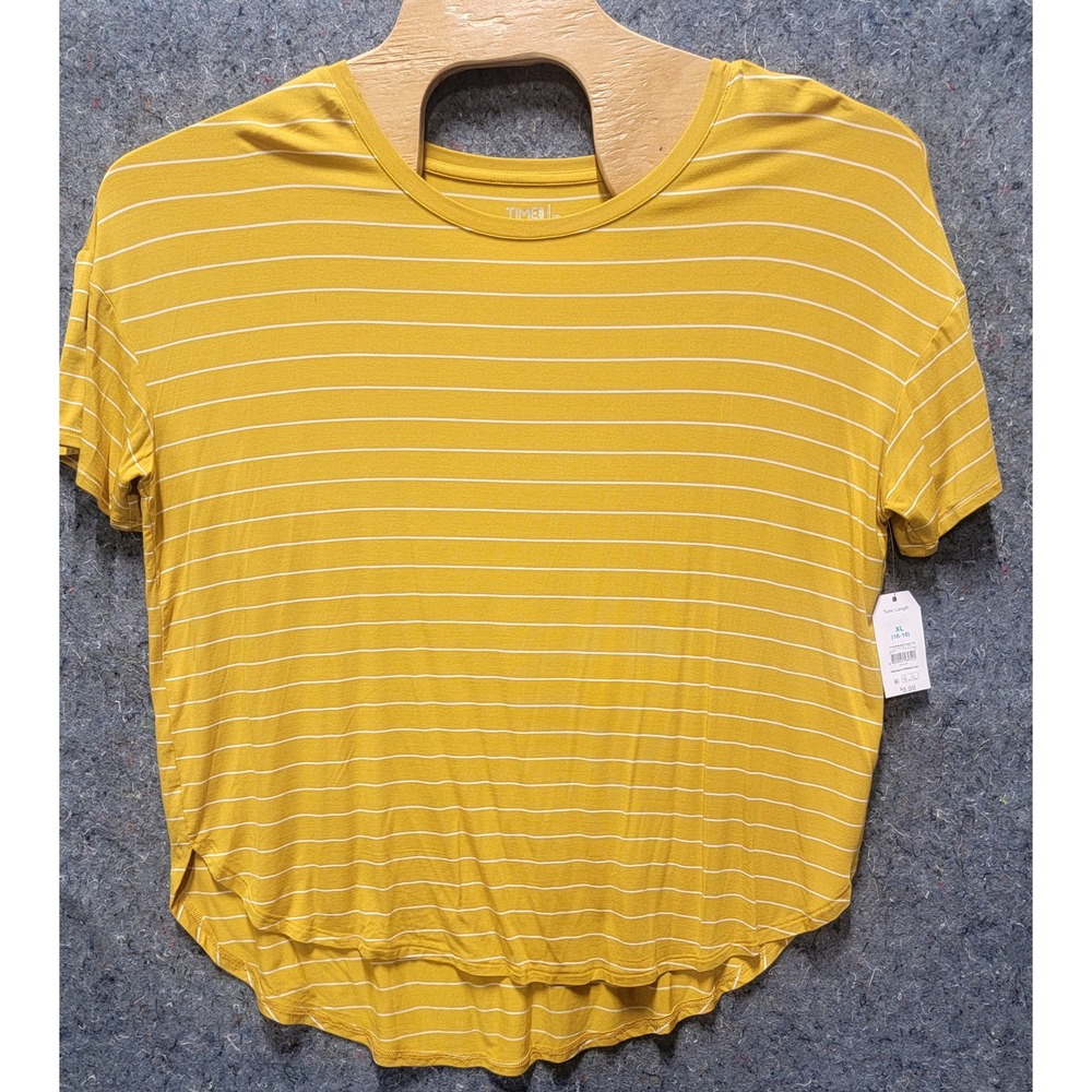 Time & Tru SS Crew Tunic Tee Autumn Gold Stripe XL/(16-18) - Picture 3 of 10